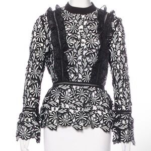 Self-Portrait Black and White Floral Lace Blouse